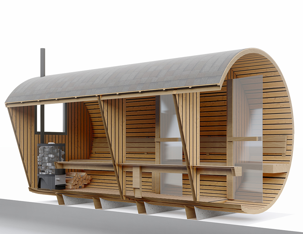 Garden log cabin and sauna combination in Bourne